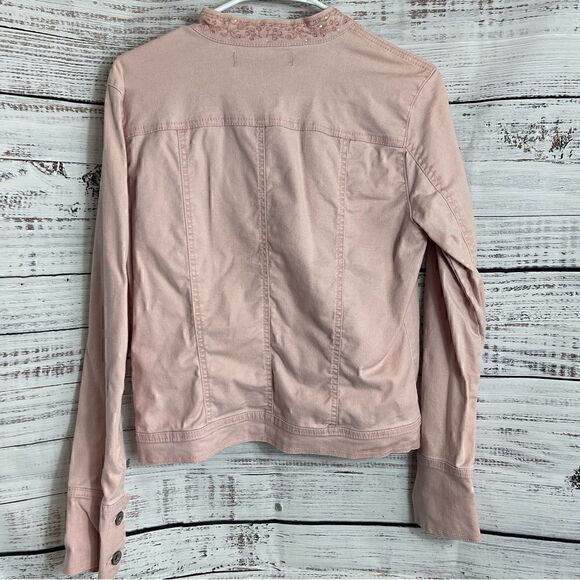 Bandolinoblu Jacket Womens Medium Embroidered Pink 90s Y2K Denim Button Up - Picture 4 of 11